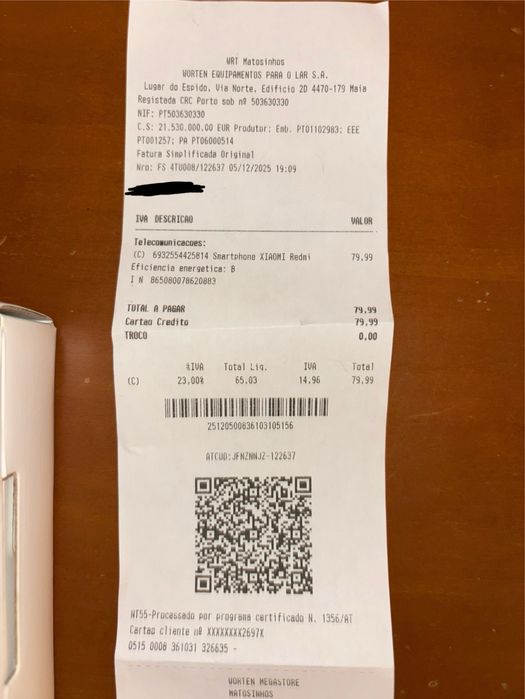 Xiaomi Redmi A5 NOVO - comprado Dezembro 2025