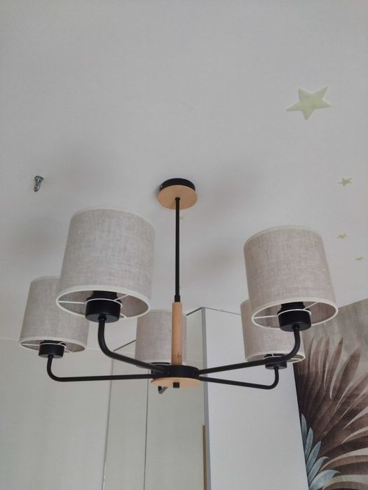 Żyrandol Lampa wisząca Atlanta 5-punktowa tkaninowa beżowa