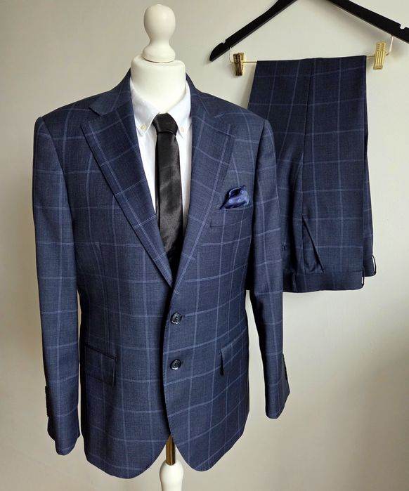 Jak nowy Garnitur Lancerto Slim Osaka, rozmiar  S -  170/100 - Merino , Krata, Granatowy