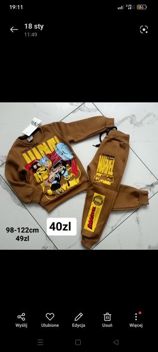 Komplet dresowy bluza spodnie czarny brązowy Marvel