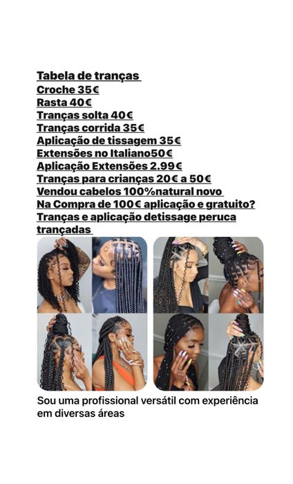 Tranças e aplicação ponto americana