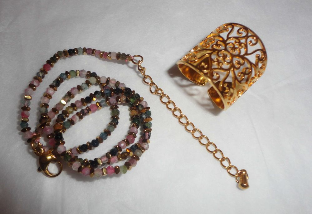 Colar/ fio pedra natural e anel aço