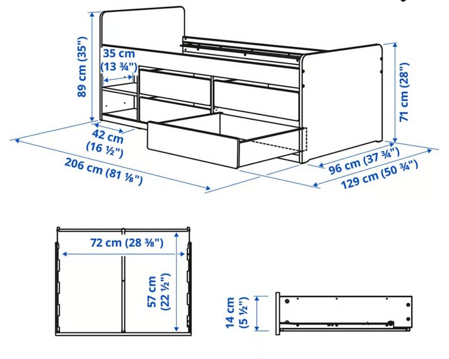 Estrut cama c/arrum+estrad ripas, branco, 90x200 cm