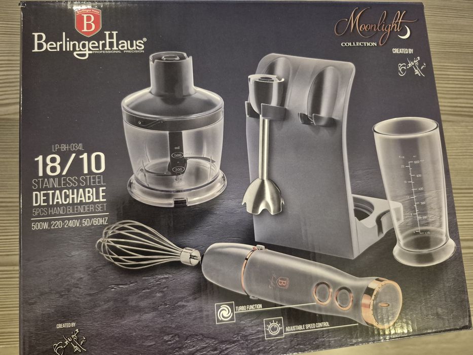 Blender ręczny BerlingerHaus Moonlight, 500 W, z akcesoriami, srebrny