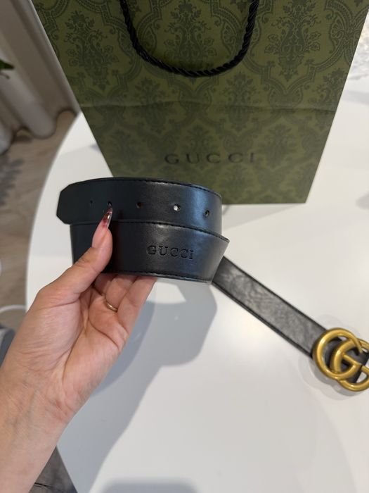 Pasek GG Gucci czarny dwustronny skóra 3.8 cm