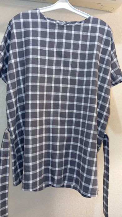 Стильна блуза кімоно ZARA у клітинку, розмір XL, льон