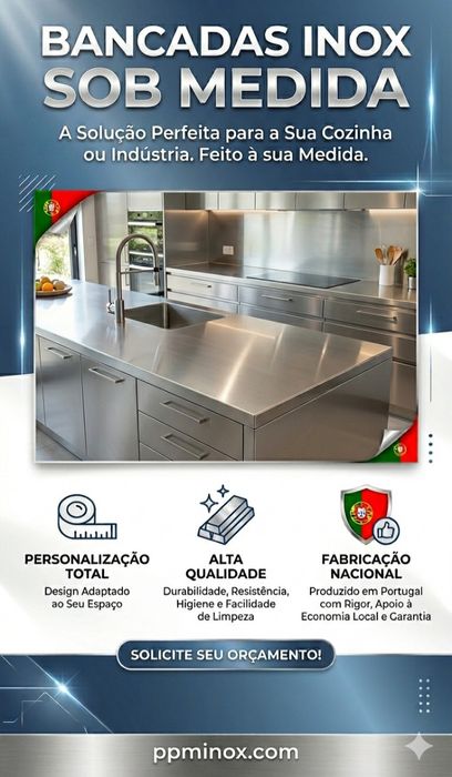 Bancada inox cozinha por medida em inox