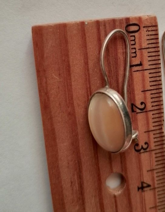kolczyki srebrne z kocim okiem perłowym, srebro 925 kocie oko