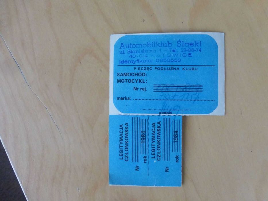 Członkowska Karta Świadczeń PZM Automobilklub Śląski z 1984 roku PRL
