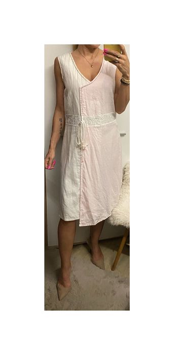 Lniana sukienka kopertowa boho 100% le