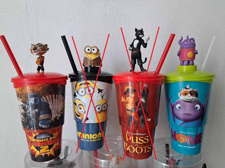 Фигурки топперы со стаканами Minions, Inside Out, Home, PETS и др
