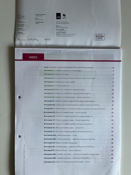 Manuais e cadernos de Gegrafia, Ciências e Português (6 e 7 anos)