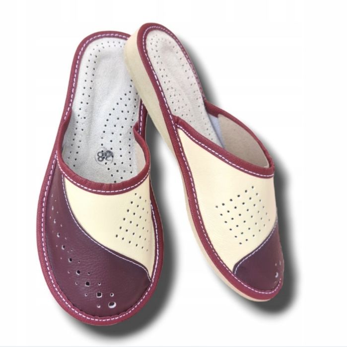 Kapcie łapcie damskie skórzane pantofle klapki polski producent 41 roz