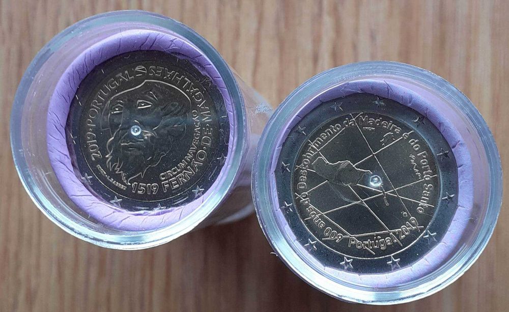 Rolo de 25 moedas comemorativas de 2 euros Portugal