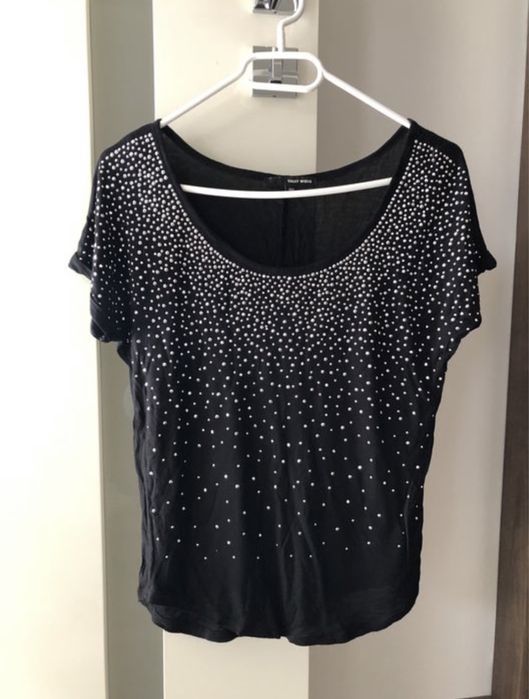 Bluzka czarna nietoperz xxs xs kryształki cekiny Tally Weijl