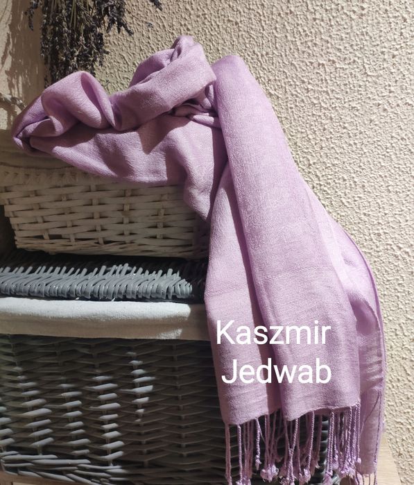 Szal liliowy Pashmina kaszmir+ jedwab miękki liliowy