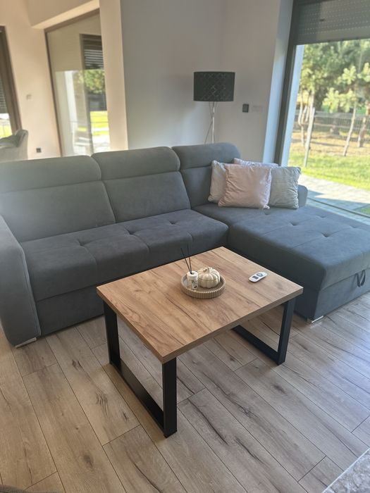 narożnik z funkcja spania szary welur