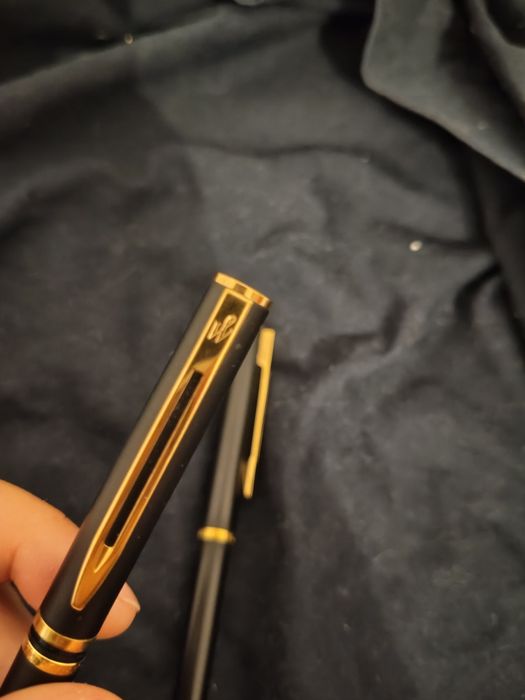 Set Canetas Waterman Vintage Preto Mate e Dourado – Caneta + Lapiseira + Estojo Pele