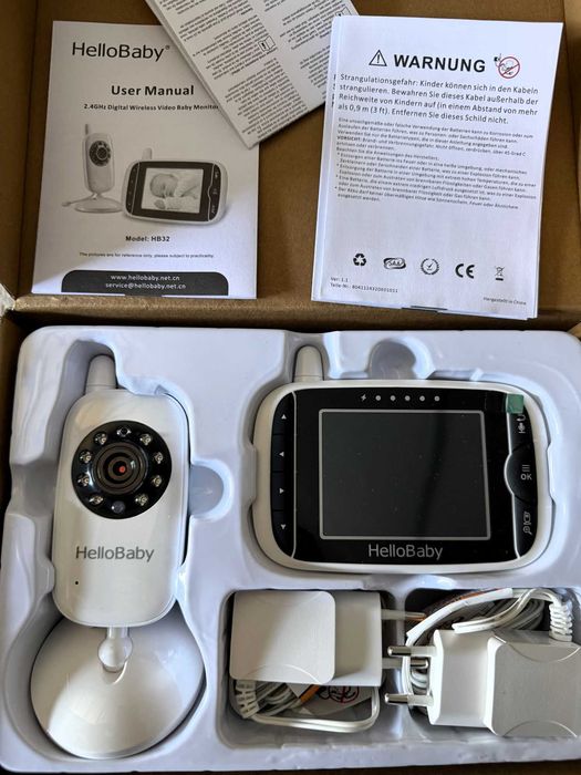 Niania elektroniczna HelloBaby HB32, 3,2" biała, z Kamera HD, Tryb Nocny