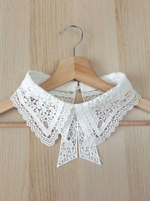 Biały Haftowany Ażurowy Kołnierzyk Doczepiany Odczepiany Fałszywy