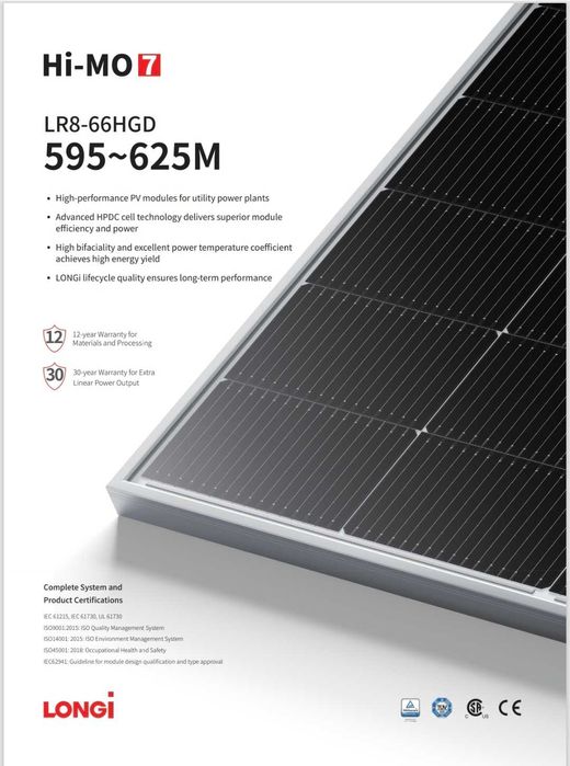 Сонячна панель Longi Solar LR8-66HGD-615M Bifacial подвійне скло