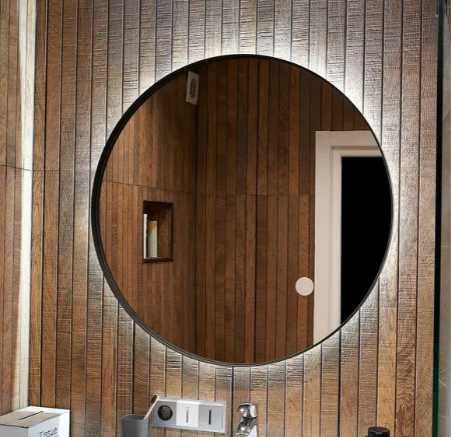 Дзеркало в чорній рамі кругле, біла,жовта підсвітка, ВІД ВИРОБНИКА, БЕЗКОШТОВНА ДОСТАВКА