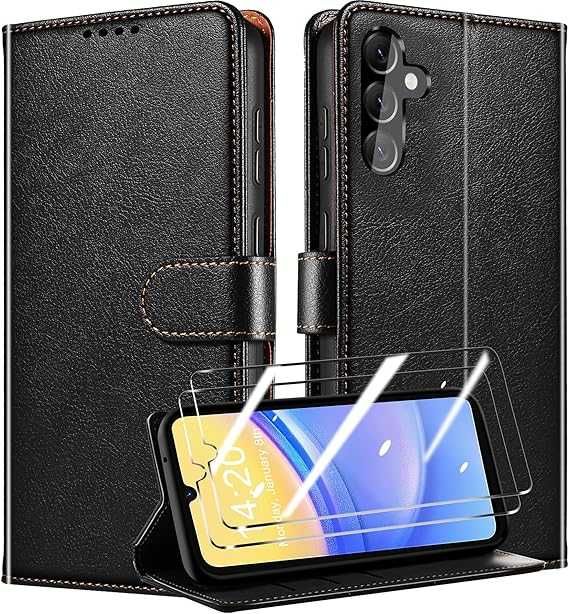 QHOHQ Etui na telefon komórkowy Samsung Galaxy A15 4G/5G z 2 x pancernym szkłem ochronnym