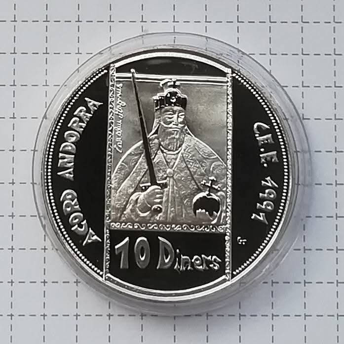 Андорра 10 дінерів 1991р. Митний союз ЄС. Carolus Magnus. СРІБЛО. ПРУФ