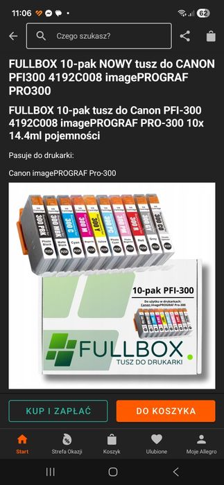 FULLBOX 10-pak NOWY tusz do CANON PFI300 4192C008 imagePROGRAF PRO300
