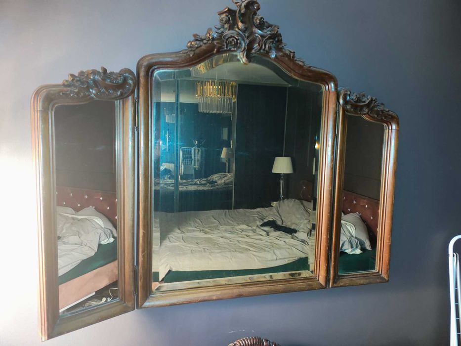 Stylowe potrójne lustro dębowe