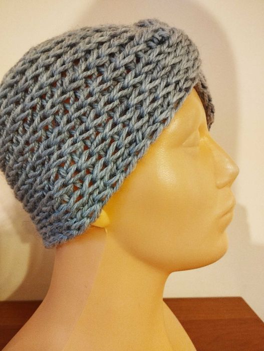 Szara, szeroka opaska; turban; alpaka 70%; wełna 20%; handmade