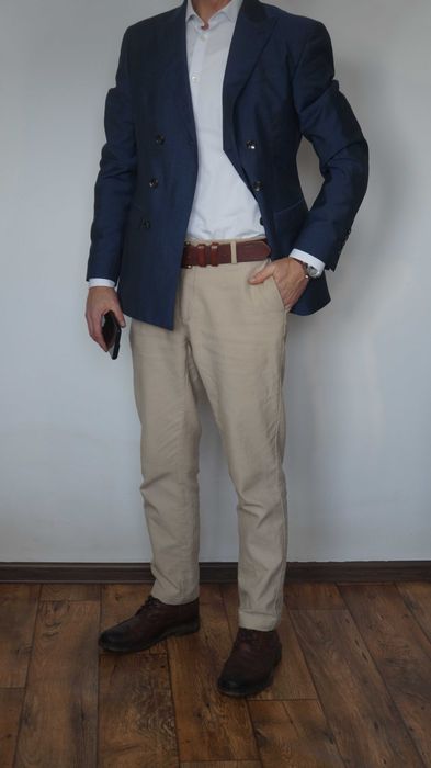 Marynarka dwurzędowa JOOP Slim Fit 46 S Wełna Moher Jedwab Granatowa