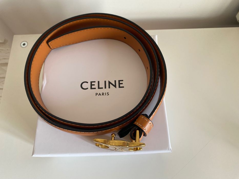 Skórzany pasek CELINE Triomphe – Klasyczny Brąz / Camel