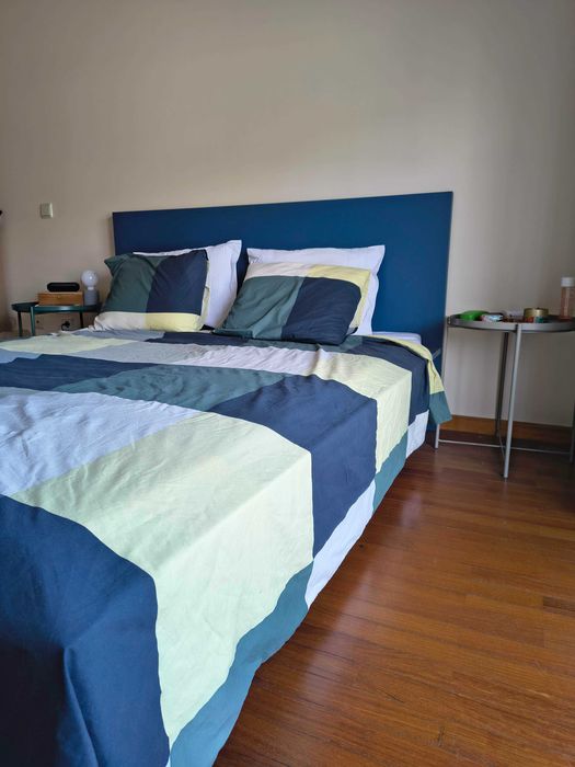 Cama MALM Azul 160x200 + Estrado LUROY 160x200 + Colchão D30 com Perfilado 160x200x10