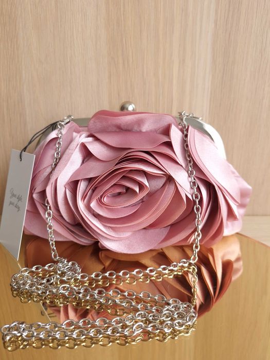 Torebka Różowa Z Różą Kwiatem Do Ręki Na Ramię Kopertówka Wesele
