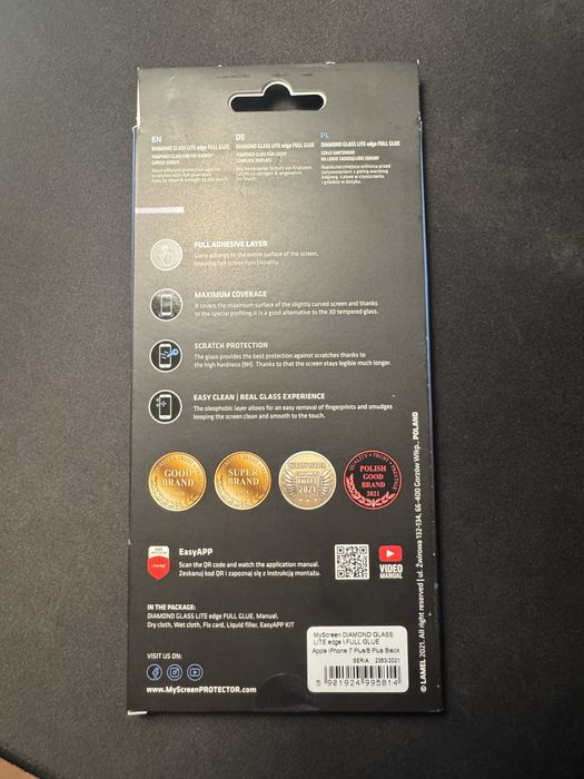 Szkło hartowane do iPhone 8 Plus – czarna ramka | komplet | nowe