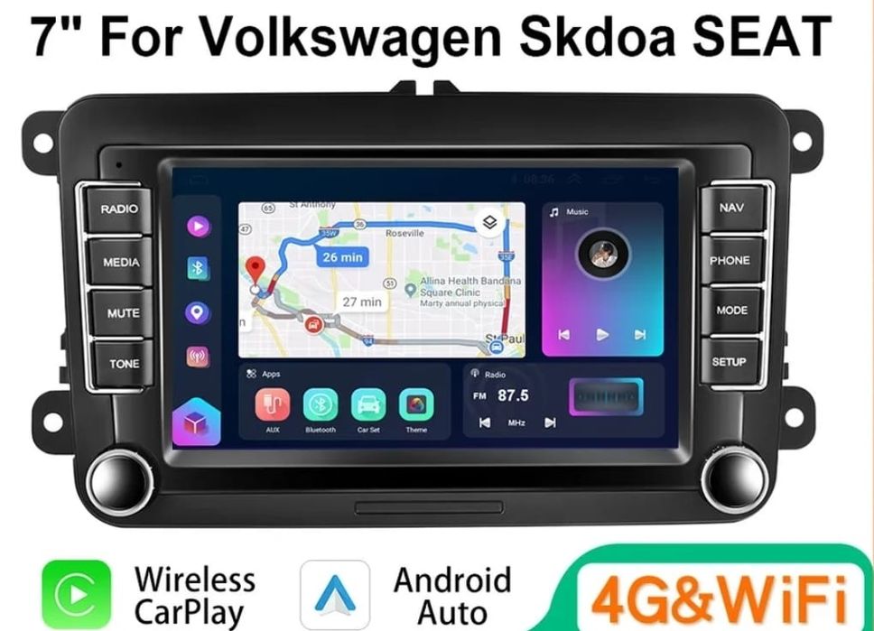 Auto Rádio VW Seat Skoda Android Gps Usb Canbus Comandos no Volante  Bluetooth Mãos livres 2gb 32gb