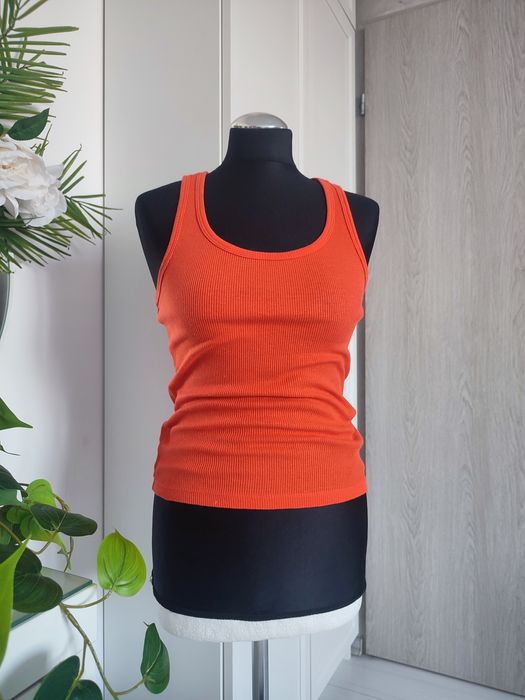 pomarańczowy top prążkowany na ramiączkach bokserka podkoszulka 34 XS