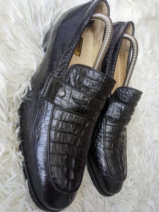 Лофери Pab Der шкіряні туфлі чоловічі зі шкіри крокодила чорні люкс