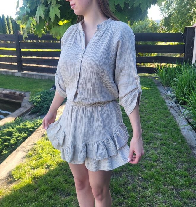 Komplet muślinowy koszula plus spódnico-spodenki