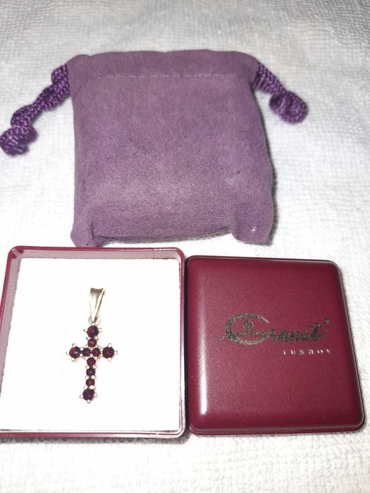 Хрестик антикварний срібло 925,хрестик натуральний гранат