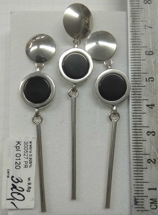 Elegancki Komplet z czarnymi agatami Srebro 925 NOWE