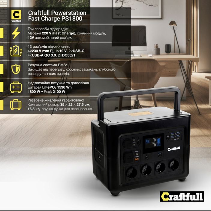 ‼️ Дуже потужна! Зарядна станція CraftFull 1536 Вт/год, 1800/2100 Вт