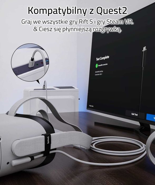 Kabel Syntech 5m USB-A USB-C kompatybilny z META QUEST 2/3/PRO/PICO 4