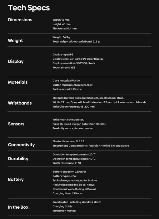 Nowy zafoliowany smartwatch zeblaze btalk 2 lite okrągły czarny