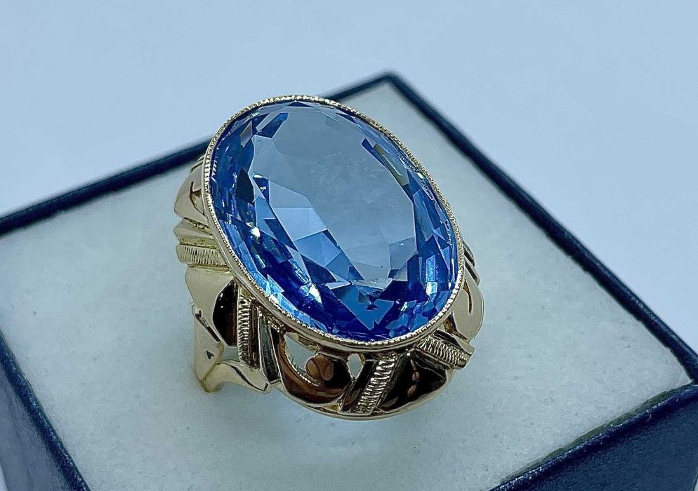 Śliczny, duży złoty pierścionek kamieniem 11,86 p585 r17,5 /ST złoto