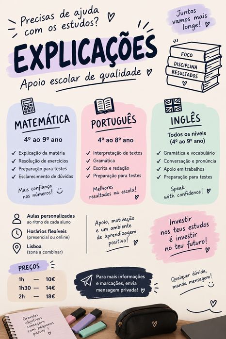 Explicacao 4-9 ano (Matematica, Ingles, Portugues)