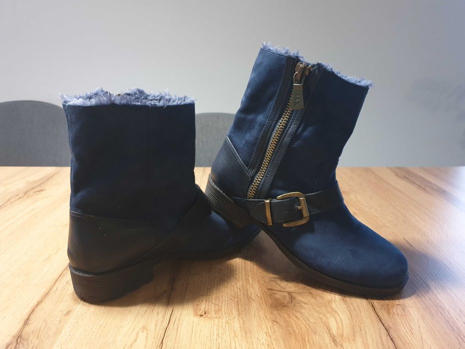 Ocieplane, granatowe botki, trapery, Xti, rozmiar 39