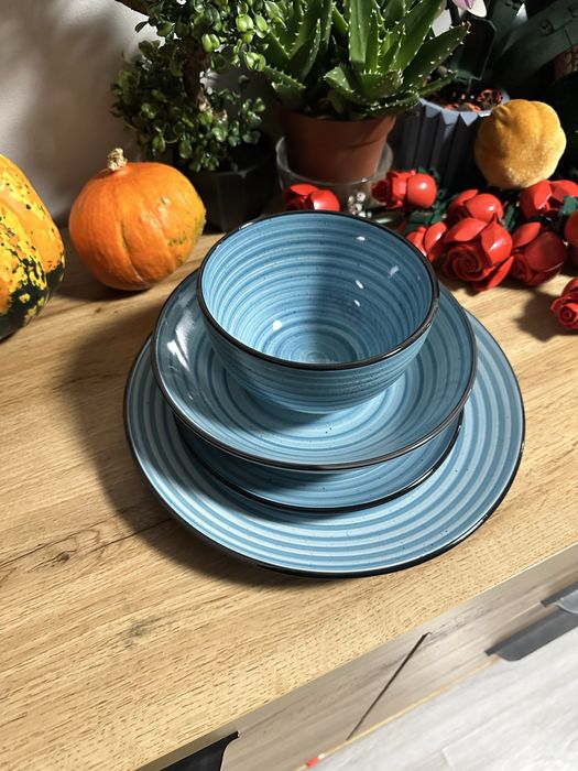 Zestaw obiadowy 24 szt. – niebieski, morski nowy!