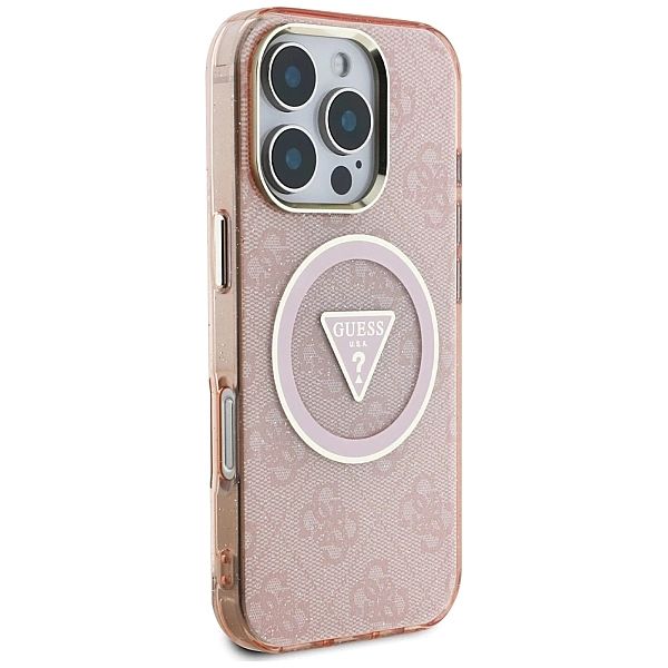 Etui Guess IML Metal Glitter 4G Circle Triangle MagSafe na iPhone 16 P